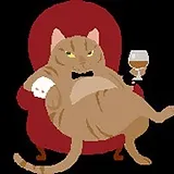 Illustration of Cat in a bow tie holding a glass of brandy sitting in a red chair